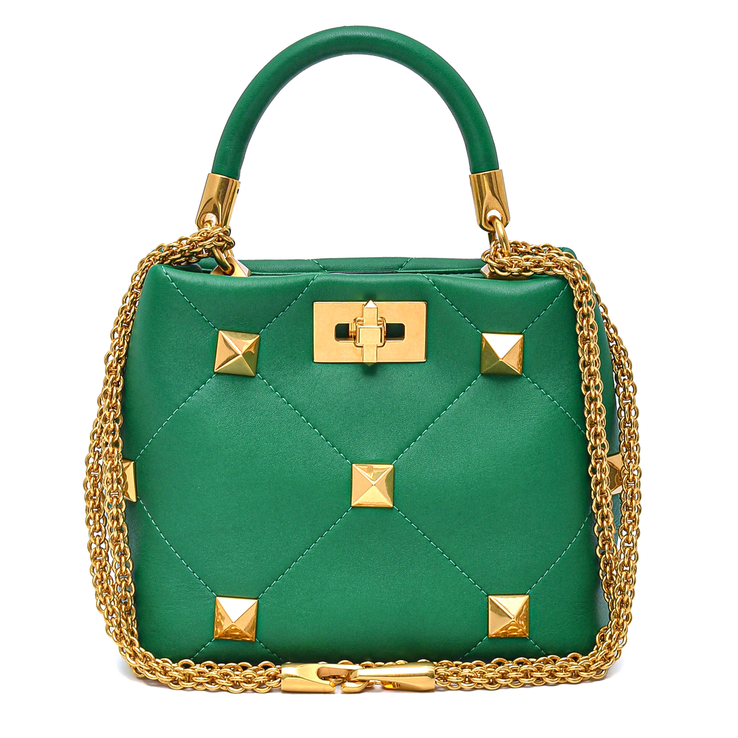 Valentino - Green Leather Roman Stud Small Top Handle with Chain Strap